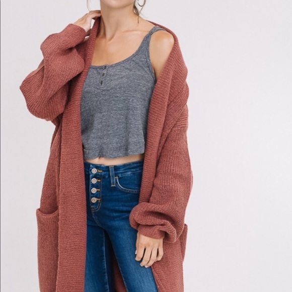 Soft Fur Open Cardigan- BRICK - Picture 6 of 8